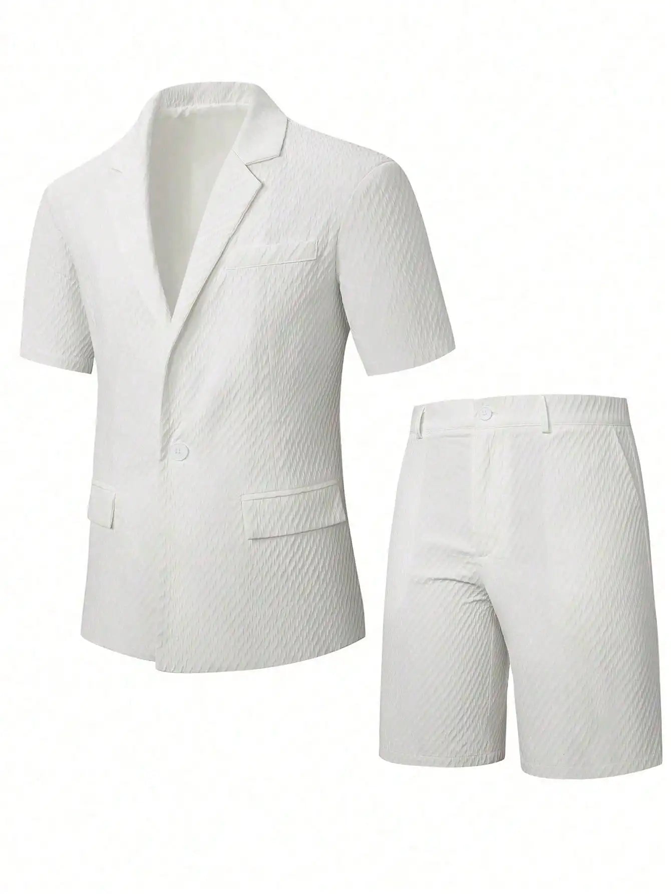 2pcs Men's Short Sleeve Suit Jacket And Shorts Set, Casual And Fashionable Daily Wear, Suitable As Gift For Male Friends