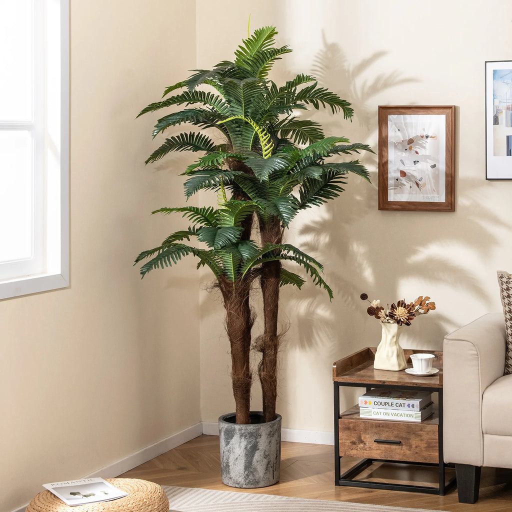 2 Pack Artificial Palm Tree 6. 3 ft Tall Fake Tropical Plant w/ 3 Real Barks