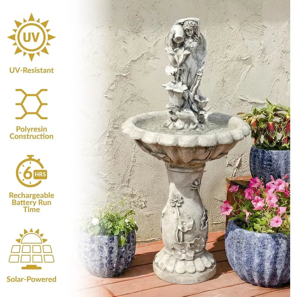 42-Inch Outdoor LED-Illuminated Water Fountain for Garden, Patio, and Decks